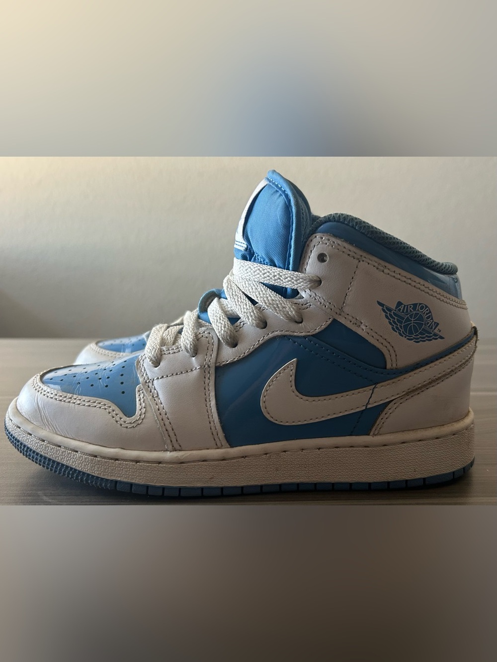 Jordan Kids High-Top Sneakers in White and Light Blue